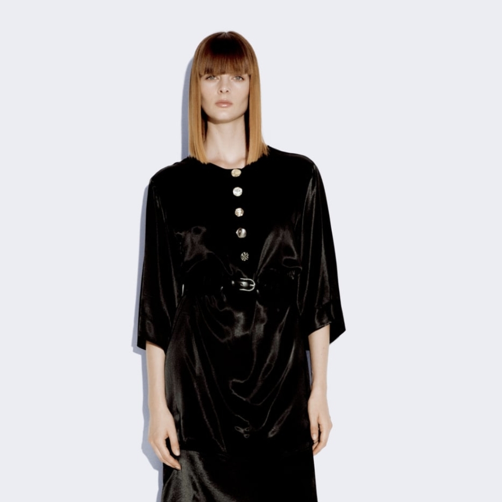 Silky black Zara tunic with gold buttons (original tags not attached)